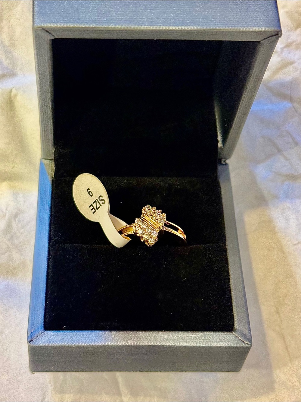 Sz 9 Gold Plated CZ Design Ring New in Box